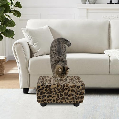 CAROLMADE Small Foot Stool Ottoman Footstool with Legs Under Desk Footrest for Living Room Bedroom and Office, Faux Fur Brown - color: Leopard Print Brown, size: 11"d X 15.4"w X 8.3"h