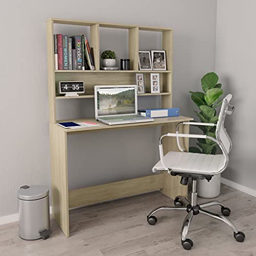 Desk with Shelves Sonoma Oak 43.3"x17.7"x61.8" Engineered Wood Office Desk with Storage for Small Spaces - color: Sonoma Oak