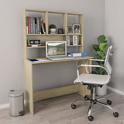 Desk with Shelves Sonoma Oak 43.3"x17.7"x61.8" Engineered Wood Office Desk with Storage for Small Spaces - color: Sonoma Oak