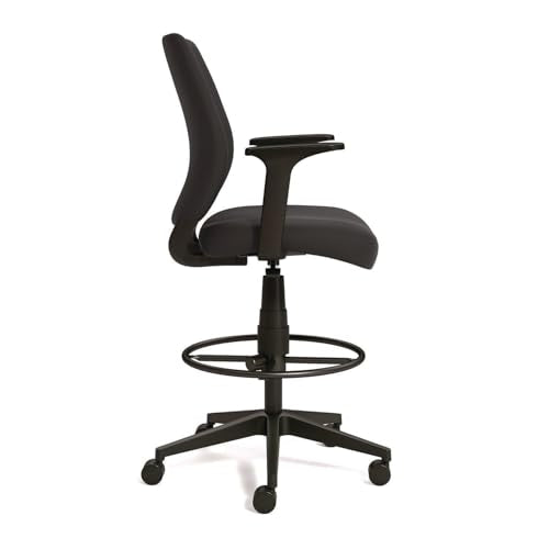 Alera Wessex Drafting Stool, Drafting Chair, Adjustable Seat Height, Foot Rest Ring, Removable Arms, Supports Up to 275 lb, Black
