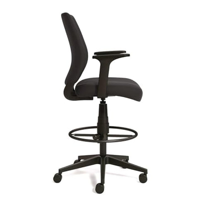 Alera Wessex Drafting Stool, Drafting Chair, Adjustable Seat Height, Foot Rest Ring, Removable Arms, Supports Up to 275 lb, Black