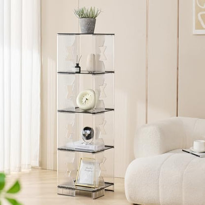 Bookcase, 4-Cube Bookshelf Storage Organizer for Home | Plastic Organizer Unit with 4 Black Shelves, Freestanding Display Rack for Bedroom, Dorm, Apartment