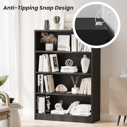 Farini 48 Inch Tall Bookcase,4 Shelf Bookshelves,Adjustable Bookshelf for Home Office,Black - color: Black, size: 4 shelf
