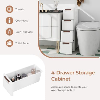 MAT EXPERT Narrow Storage Drawers, Slim Rolling Drawer Cart with Universal Wheels, Convenient Handles, Storage Organizer Utility Cart for Bedroom, Living Room, Bathroom, Kitchen (4 Drawer) - size: 4 Drawer