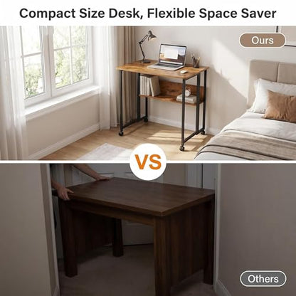 Mobile Foldable Desk w/Wheels and Feet Pads, Foldable Computer Desk, Folding Desk, Small Computer Desk for Small Spaces, Folding Table for Office Bedroom Living Room-Rustic Brown - color: Brown Folding Table