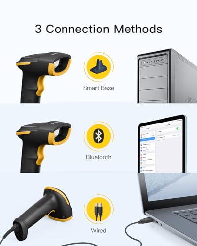 Inateck 2D Barcode Scanner Bluetooth, Barcode Reader with 2.4Ghz Smart Base, Screen Scanning, BCST-54 Black - color: Black-BCST54, size: With Smart Base