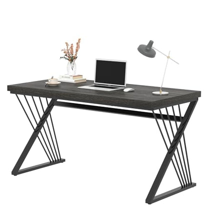 Modern Home Office Desk, Rustic Wood and Metal Computer Desk, Writing Study Gaming Table PC Desks for Living Room Bedroom, Industrial Dark Gray, 53 inch - color: Dark Gray, size: 53 Inch