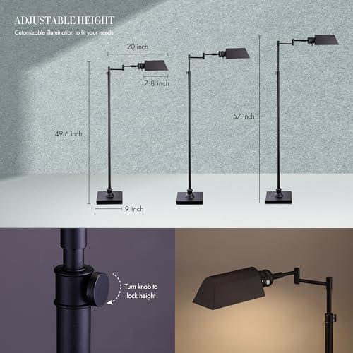 O’Bright Arcadia - Pharmacy Floor Lamp, Full Range Dimming, Swing Arm Task Lamp, E26 Socket, Bulb Replaceable, Adjustable Height 47” to 55”, 360° Rotatable Shade, All-Metal Design, Black - color: Black