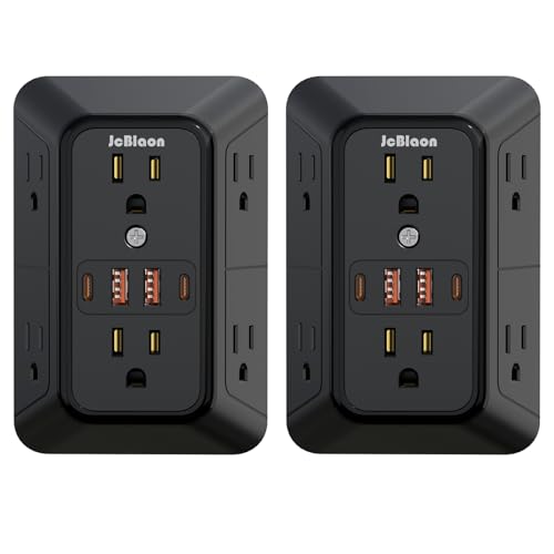 2 Pack Multi Plug Wall Outlet Extender Surge Protector 6 AC Outlet Splitter with 4 USB Ports(2 USB C) Wall Charger 1050J Power Strip 125V/15A, 1875W for Home, Office, Travel Dorm Room Essentials-ETL - color: Black 2PCS