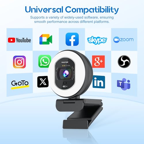 4K Webcam with Ring Light & Built-in Microphone for PC Streaming - size: 3.40 inch