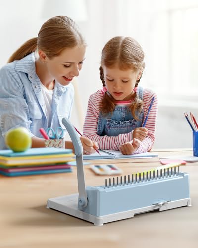 Binding Machine, 21-Hole, Comb Binding Machines with 1 Box Comb Bindings Spines, Comb Binder for Letter/A4/A5 Paper, 12 Sheet Punch Capacity - color: Blue