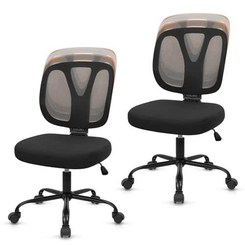 CLATINA Armless Home Office Chair, 360° Swivel Rolling Desk Chair with Lumbar Support and Wheels, Adjustable Height Mesh Back Small Ergonomic Computer Task Chair for Conference Waiting, Black(2 Pack) - color: Black-neva, size: 2 Pack