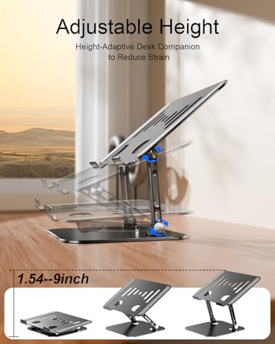 Adjustable Laptop Stand, Aluminum Laptop Riser | Portable Notebook Stand, Foldable Computer Holder for MacBook Air Pro, Dell XPS, HP and All 10–17 Inch Laptops, Black - color: Black