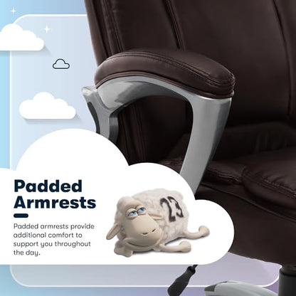 Serta Ergonomic Big and Tall Executive Office Chair Lumbar Support, Leather | Fairbanks, Gaming Chair with Headrest, 350lb Capacity, Padded Arms, Semi-Plush Seat Cushion, Adjustable Height & Tilt, Brown - color: Brown, size: 350 lbs