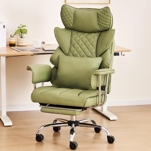 500 Lbs Kneading Massage Office Chair with Foot Rest Reclining Green | Ergonomic Computer Chair, High Back Thick Cushion, Big & Tall, Comfy Leather, Heavy Duty Home Executive - color: Green