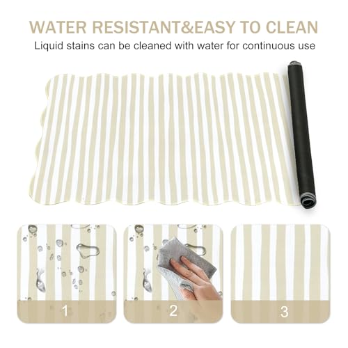 L-SPOUTTO Beige Striped Mouse Pad,Scalloped Desk Mat XXL Large Geometric Gaming Mousepad,35.4x15.7in Non-Slip Rubber Base Keyboard Pad Waterproof Desktop Mat for Laptop Computer Game Home Office - color: Beige Striped