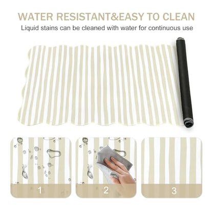 L-SPOUTTO Beige Striped Mouse Pad,Scalloped Desk Mat XXL Large Geometric Gaming Mousepad,35.4x15.7in Non-Slip Rubber Base Keyboard Pad Waterproof Desktop Mat for Laptop Computer Game Home Office - color: Beige Striped
