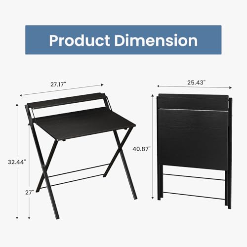 DUMOS Folding Desk with Shelf, No Assembly Computer Desk, Small Space Black | Foldable Desk with Shelf Saves Space for Bedroom, Office and Dorm Use - color: Modern Black