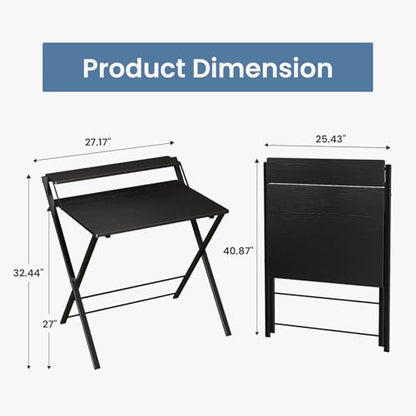 DUMOS Folding Desk with Shelf, No Assembly Computer Desk, Small Space Black | Foldable Desk with Shelf Saves Space for Bedroom, Office and Dorm Use - color: Modern Black