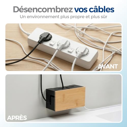 Cable Management Box Bamboo 9.6x5.1x4.3in, Black, Wall Mount Kit Included - color: Black S