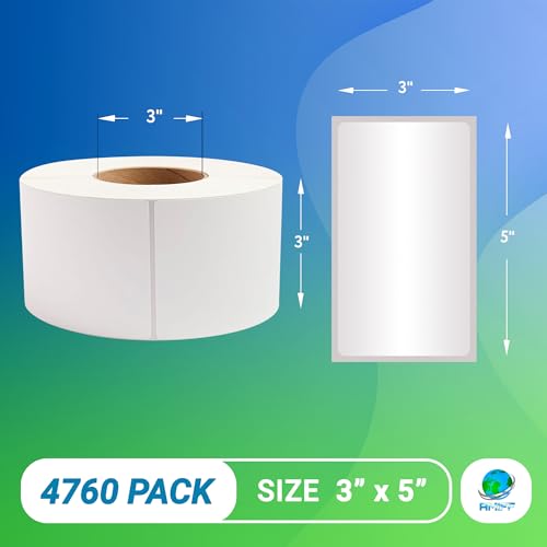 ABC PACK & SUPPLY Thermal Transfer Labels 3 x 5 Inch, White Matte Shipping Labels, 3" Core, Perforated, 1190 Labels per Roll, 4 Rolls, Permanent Adhesive, Industrial Printer Compatible - style: 3" x 5" / 4760 Pack