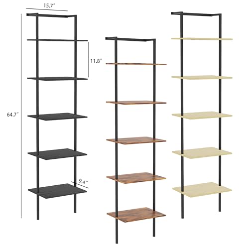 5-Tier Wall Mounted Ladder Shelf, Black, 64.7" H - color: Black, size: 5 Tier