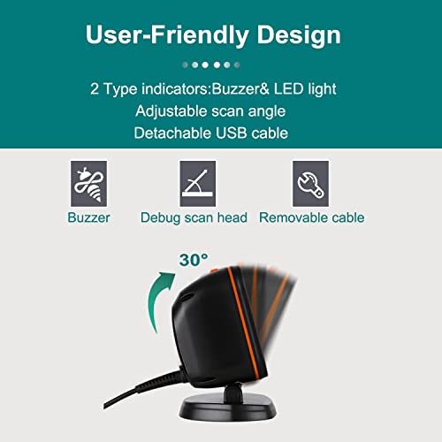 OBZ 1D 2D Desktop Barcode Scanner, QR Code Scanner USB Wired Hands-Free Barcode Scanner Omnidirectional Automatic Cash Register Scanner with Large Scan Window for POS PC, Store, Supermarket - style: Square