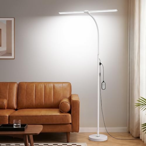 Dual-head LED Floor Lamp 20W 1400LM Adjustable Neck Bright Light White - color: White