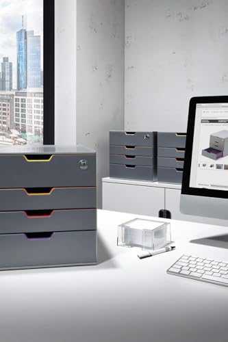 Durable Varicolor Drawer Organizer, 4 Lockable Color Coded Drawers, Gray - style: 4-Drawer with Lock
