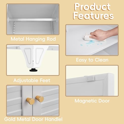Steeloong 71"Armoire Wardrobe Close,White Wardrobe Cabinet with Hanging Rod | Metal Closet Cabinet with Doors and Adjustable Shelves,Freestanding Clothing Storage Cabinets for Bedroom Office,Gym,Hospital - color: White, style: 71"H Wardrobe