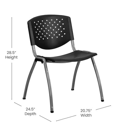 EMMA + OLIVER Home and Office Black Plastic Stack Chair with Perforated | Powder Coated, 880 LBS. Weight Capacity - color: Black