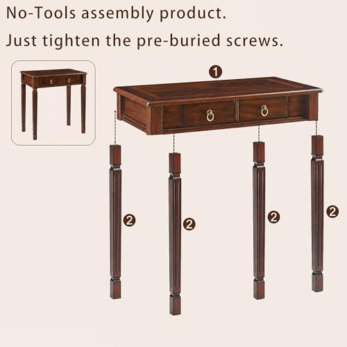 Cherry Walnut Writing Desks with Drawers, 31.5" Mid-Century Modern Computer Desk for Home Office, Secretary Desk for Living Room Study or Workspace, Easy Assembly Vanity Desk, SSZD1258 - size: 35.1"