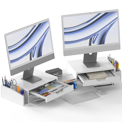 Simple Houseware Desk Dual Monitor Stand Riser with 2 Drawers, White - color: White