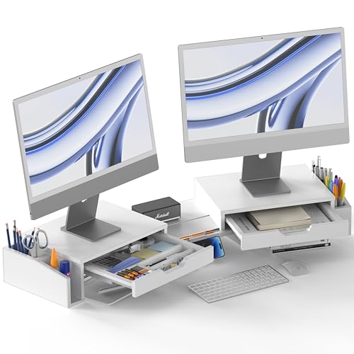 Simple Houseware Desk Dual Monitor Stand Riser with 2 Drawers, White - color: White