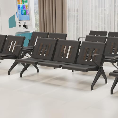 wonline 3-Seat Waiting Room Bench with Arms, Heavy Duty Steel Frame Guest Seating, Office Reception Chairs for Lobby Clinic Hospital Airport Bank Salon - size: 3 Seat