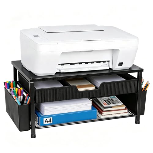 Printer Stand for Desk, Desktop Printer Shelf for Home Office, Black - color: Black-High