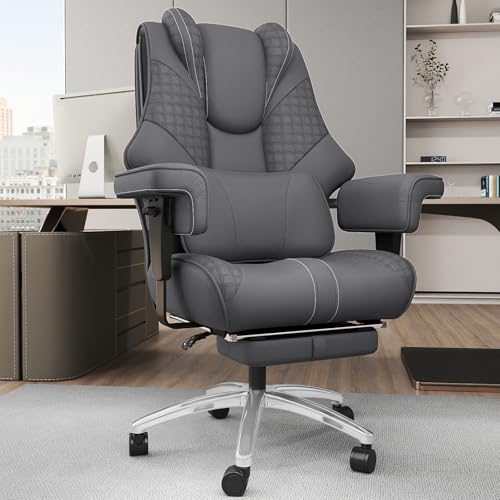 Big and Tall Office Chair with Foot Rest, High Back Computer Desk Chair - color: Grey