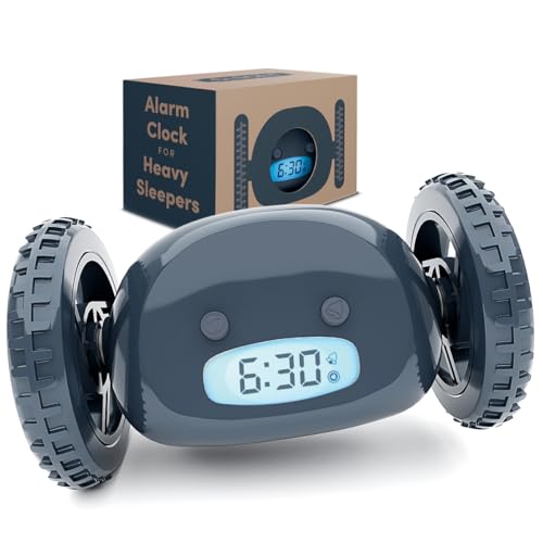 CLOCKY Alarm Clock on Wheels – Loud Rolling Alarm Clock for Heavy Sleepers - color: Slate
