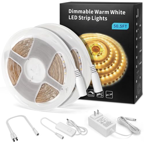 MYPLUS Under Cabinet LED Lighting, 50FT Dimmable Strip Lights, 3000K 2760LM - color: Warm White/3000K, size: 50FT/15M