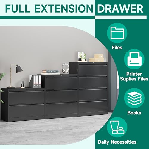 2 Drawer File Cabinet with Lock,Lateral File Cabinet,35.4" W Metal File Cabinets for Home Office,Hanging Files Letter/Legal/F4/A4 Size (Black-Assembly Required) - color: Black, size: 2 Drawer-Lateral-36"W