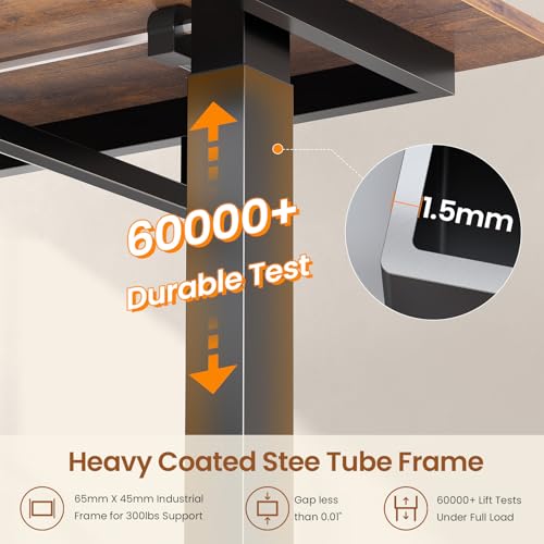 SEDETA L Shaped Electric Standing Desk with File Cabinet, 63 x 53'' Height Adjustable Home Office Computer Desk with 3 Drawers, Power Outlet, Stand up Gaming Table with Led Lights, Rustic Brown - color: Rustic Brown, size: 63 x 53'' L Shaped Standing Desk