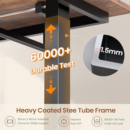 SEDETA L Shaped Electric Standing Desk with File Cabinet, 63 x 53'' Height Adjustable Home Office Computer Desk with 3 Drawers, Power Outlet, Stand up Gaming Table with Led Lights, Rustic Brown - color: Rustic Brown, size: 63 x 53'' L Shaped Standing Desk