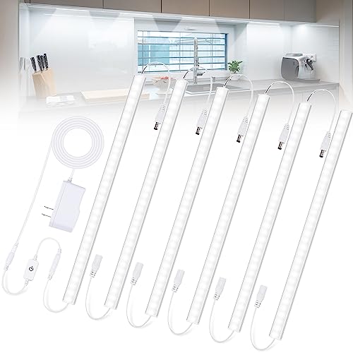 6PCS x 12 Inch Under Cabinet Lights Plug-in, Dimmable LED Under Cabinet Lighting, Cold White 6000K Under-Counter Light Fixtures with Memory Function, Under Counter LED Lights for Kitchen - color: Cold White, size: 6*12 Inch