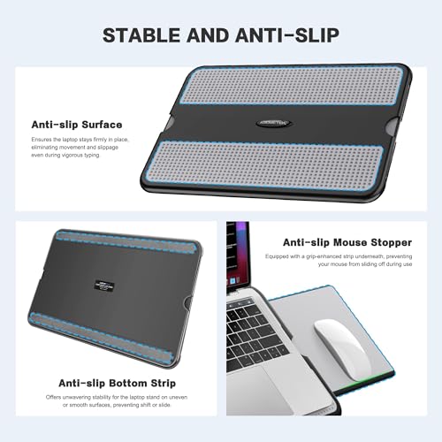 AboveTEK Portable Laptop Lap Desk w/Retractable Left/Right Mouse Pad Tray, Non-Slip Heat Shield Tablet Notebook Computer Stand Table w/Sturdy Stable Work Surface for Bed Sofa Couch or Travel