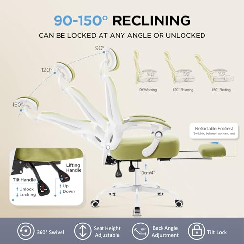 Ergonomic Office Chair with Footrest,Ultra Thick Desk Chair,Green - color: Green