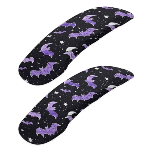 Bat Star Print Office Chair Armrest Covers, 2 Piece Chair Arms Protector for Computer Chair, Comfy Stretch Armrest Covers, Skin Friendly Office Chair Armrest Slipcovers - color: Bat Star - Purple and Black