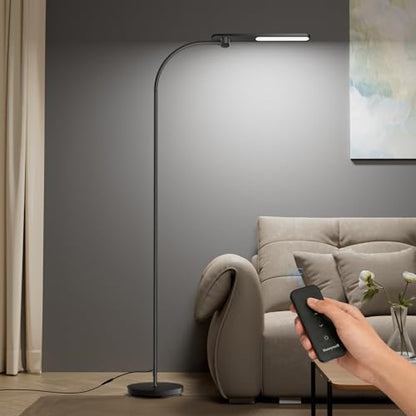 Honeywell LED Floor Lamp with Remote, CRI97 Dimmable Gooseneck 77" Black | 96 Sunturalux LED Beads 3 Color Temps 3000K-5000K,Wireless Remote,Modern Standing Lamp for Living Room Bedroom Office Reading - color: New Black