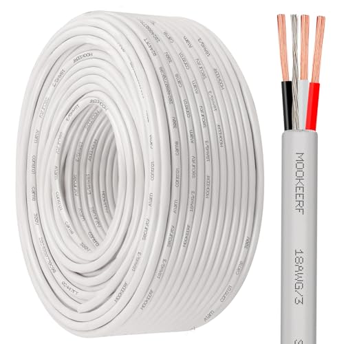 MOOKEERF 18/3 Shielded Wire 18 AWG 3 Conductor Stranded Shielded Plenum Cable 200FT White CL3P Jacket for Security/Alarm/Access Control/Sound-18AWG 3 Conductors Wire - size: 200FT, style: 18/3