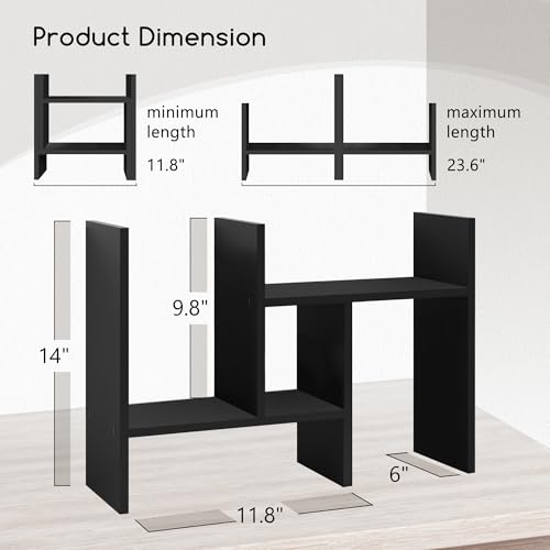 Jerry & Maggie Desktop Organizer Office Storage Rack Adjustable Wood Display Shelf Free Style Double H, Multi-Functional Mini Bookshelf for Desk Natural Stand (Black) - color: Black
