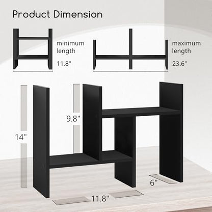 Jerry & Maggie Desktop Organizer Office Storage Rack Adjustable Wood Display Shelf Free Style Double H, Multi-Functional Mini Bookshelf for Desk Natural Stand (Black) - color: Black